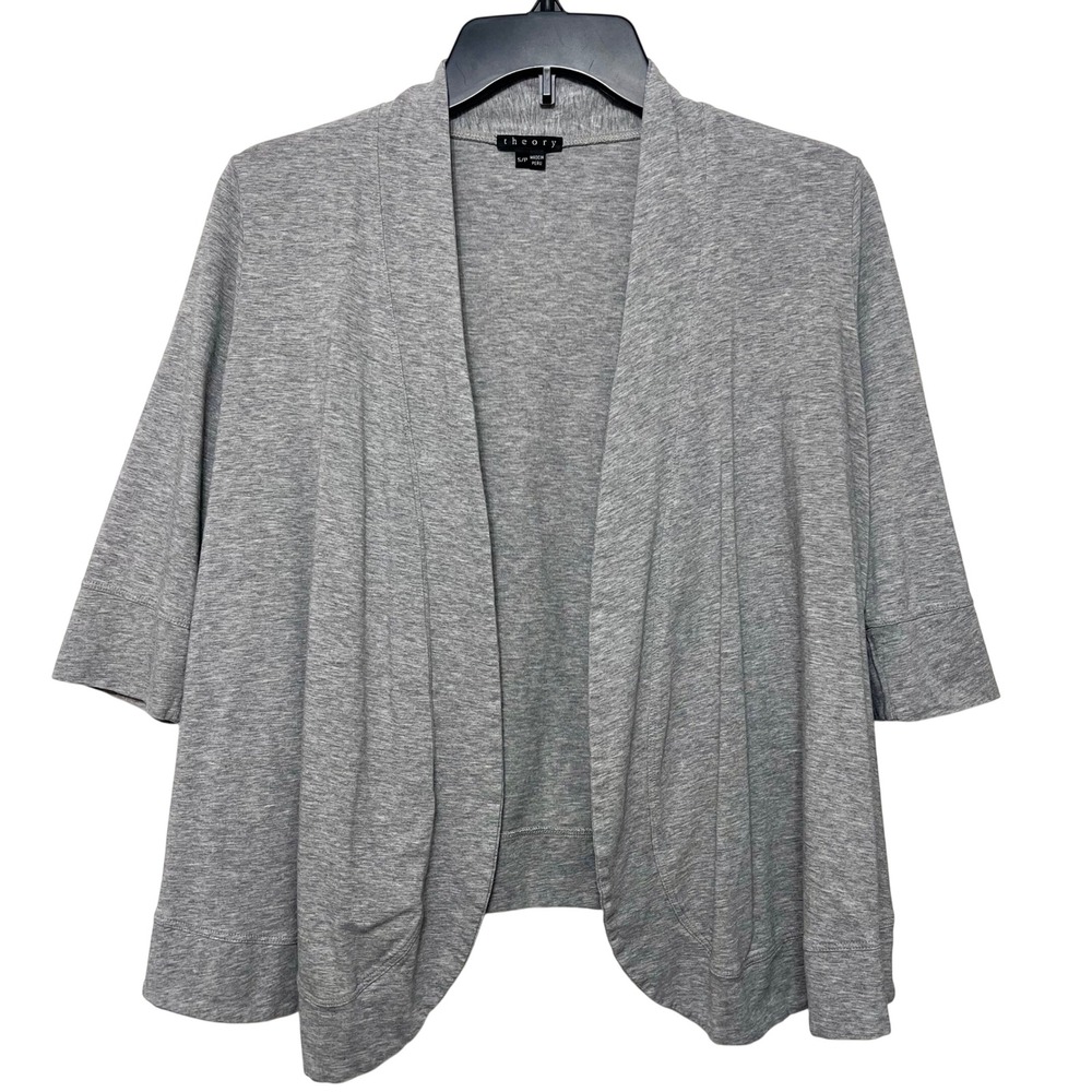 Theory Women Open Front 3/4 Sleeve Cardigan Sweater‎ Top in Heathered Gray S/P
